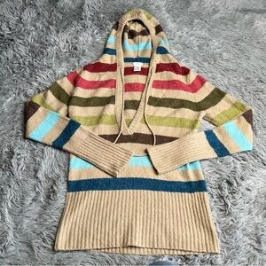Maurices Sweater Womens Medium Wool Blend Soft Vneck Striped Lightweight Hood